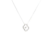 14k White Gold .10ct G SI1 Round Diamond Dotted Clover Leaf Necklace